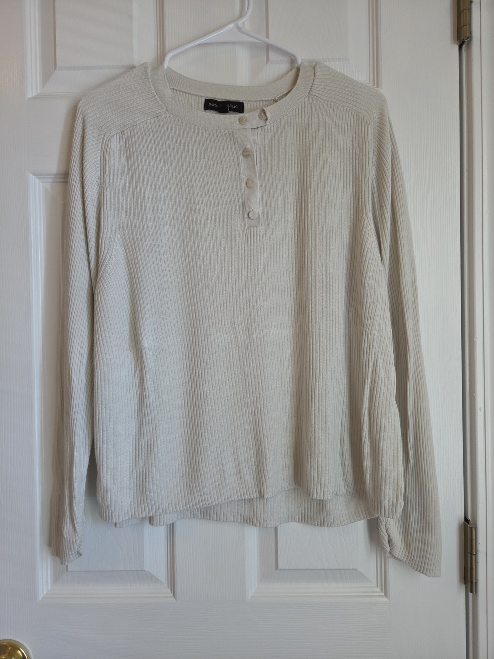 Banana Republic Silk Yak Blend Ribbed Henley Sweater Cream XL